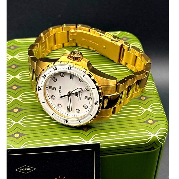 Fossil ES5350 Blue Dive Women’s White Dial Gold Tone Stainless Steel 36mm Watch main image 4